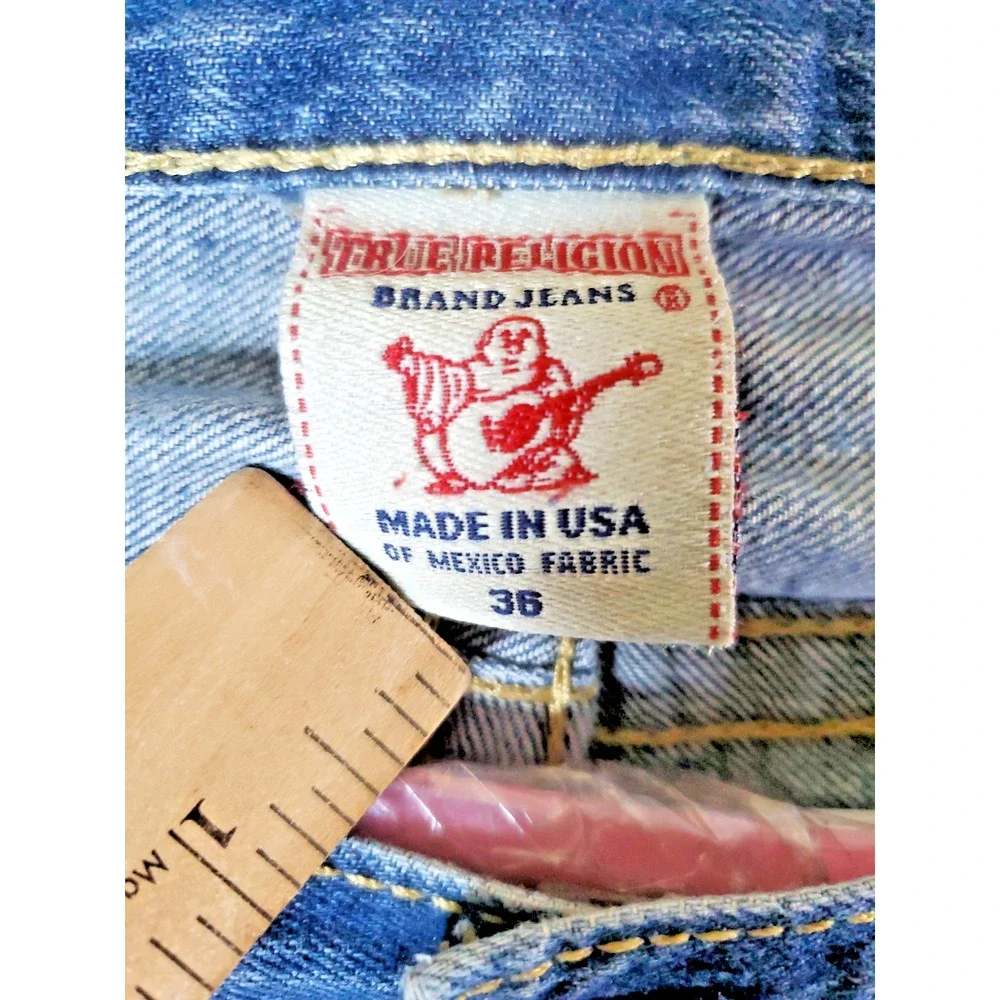 Vtg True Religion Jeans USA Men's 36 Straight Flap Pocket Big T Thick Stitch